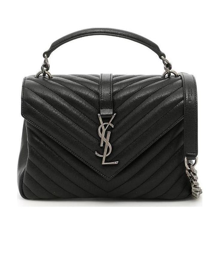Saint Laurent College Medium Leather Shoulder Bag In Black
