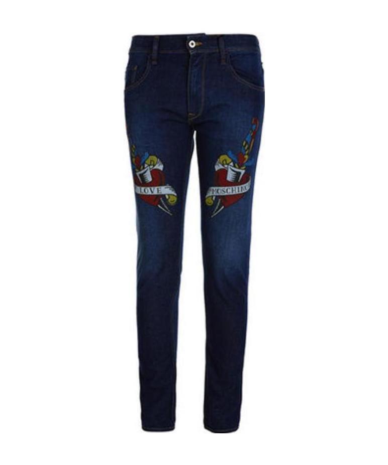 Moschino Heart Printed Jeans In Black