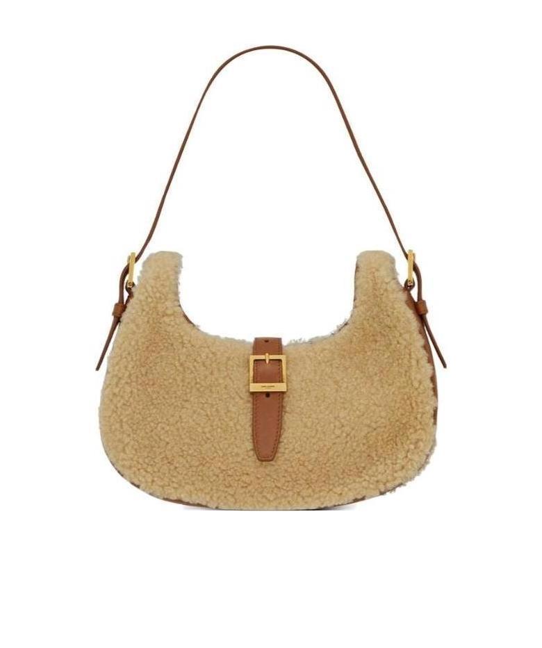 Saint Laurent Fermoir Hobo Shoulder Bag In Nude