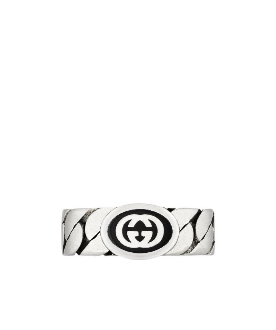 Gucci Slvr Blk Enml Intrlckng G Chain R In Multi