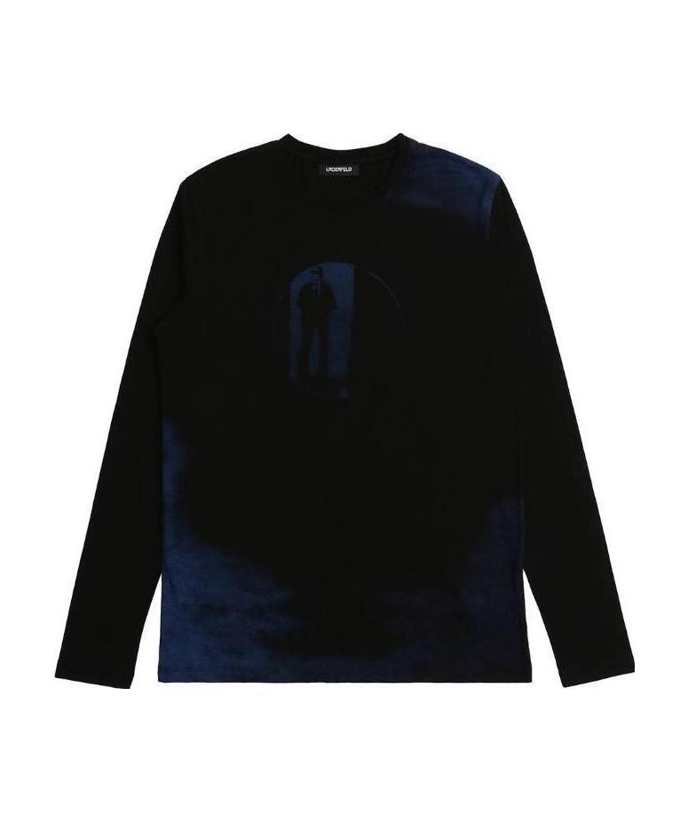 Karl Lagerfeld Printed Round-collar Long-sleeved T-shirt In Black