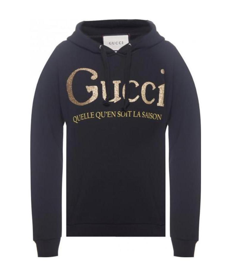 Gucci Logo Hooded Sweater In Black