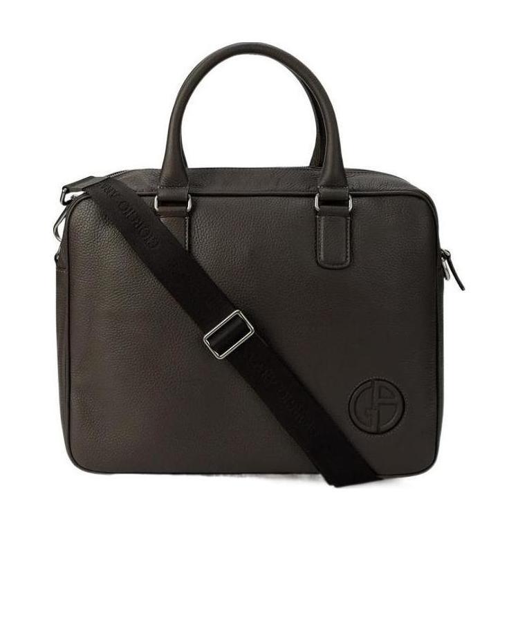 Giorgio Armani Logo Document Handbag In Black