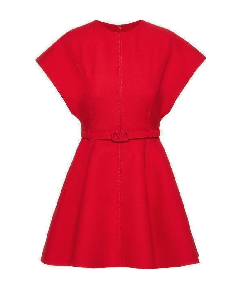 Valentino Flared Belted Dress In Red