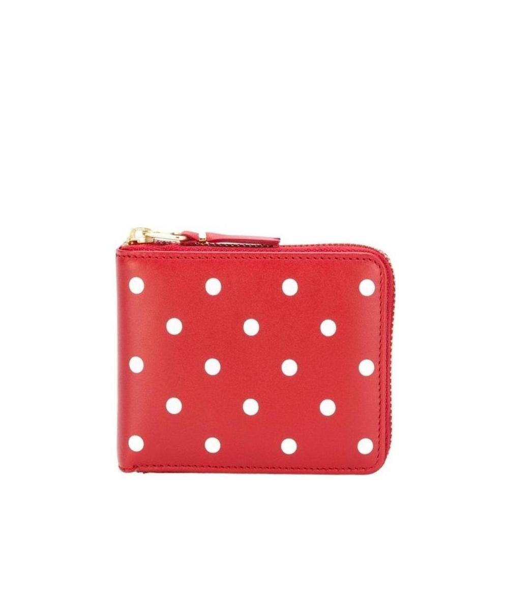 Comme Des Garçons Leather Polkadot Wallet With Zipper In Red