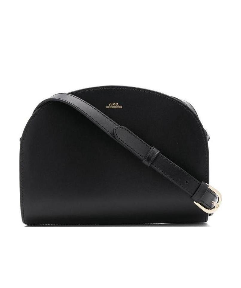 Apc A.p.c. Women Black Leather Mini Demi Lune Shoulder Bag In Black