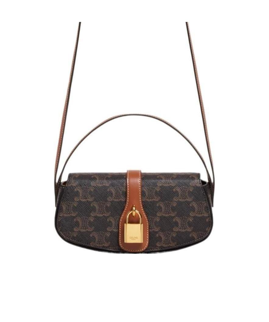 Celine Tabou Triomphe Canvas Logo-printed Shoulder Bag In Brown
