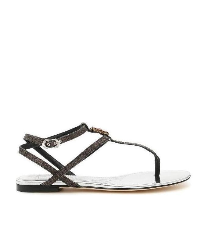 Dolce & Gabbana Heart-shaped Pendant Flat Sandals In Black