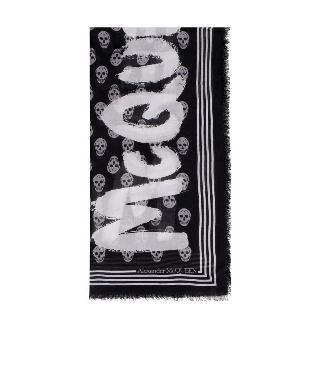 Alexander Mcqueen Shawl With Skull Pattern And Striped Border In Black