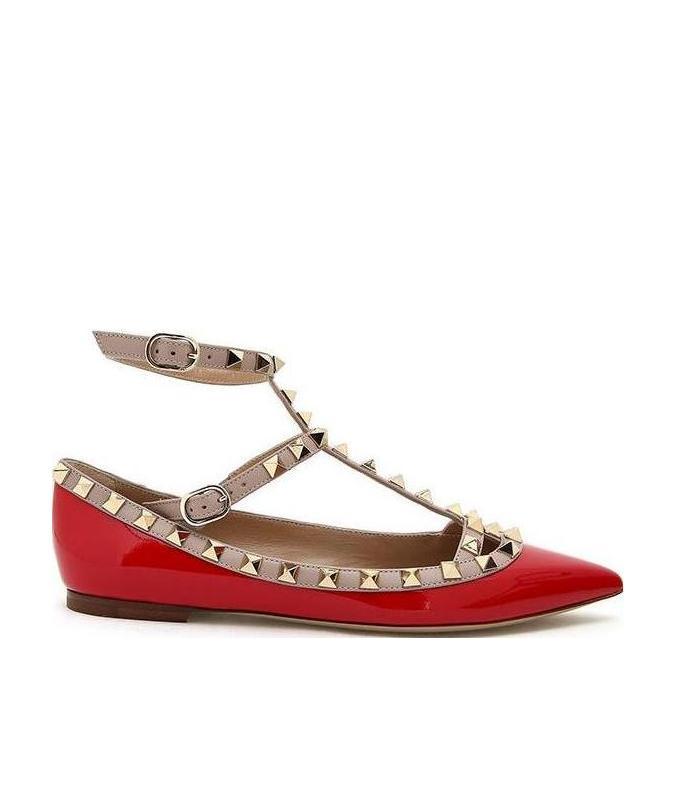 Valentino Rockstud Patent Leather Ballet Flats In Nude