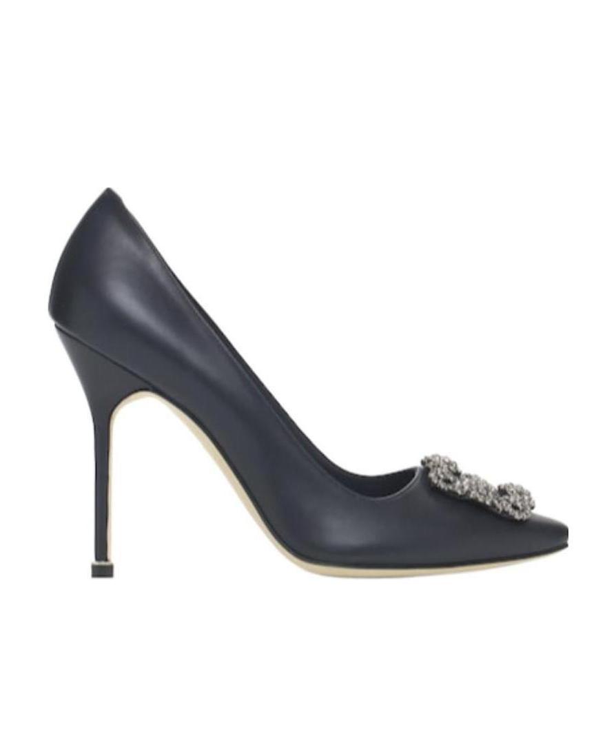 Manolo Blahnik Hangisi 90 Crystal Buckle Leather Pumps