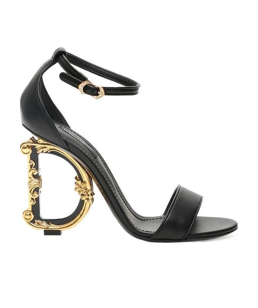 Shop Dolce & Gabbana 105 Mm Keira Baroque Logo Sandals In Black