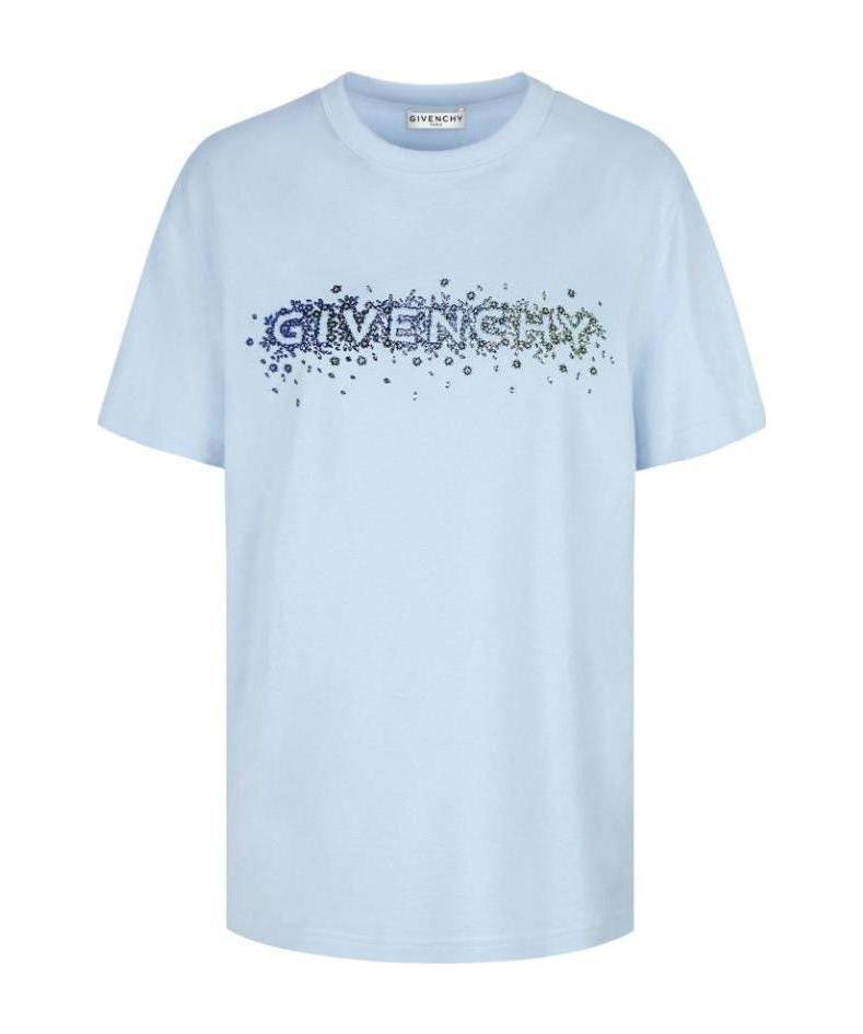 Givenchy Crystal Embroidered Logo T-shirt In Blue