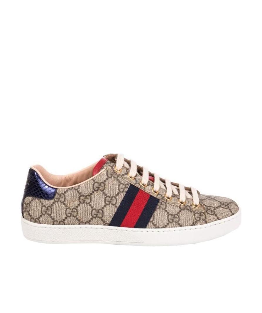 Gucci Ace Gg Supreme Metallic Watersnake-trimmed Logo-print Coated-canvas Sneakers In Multi