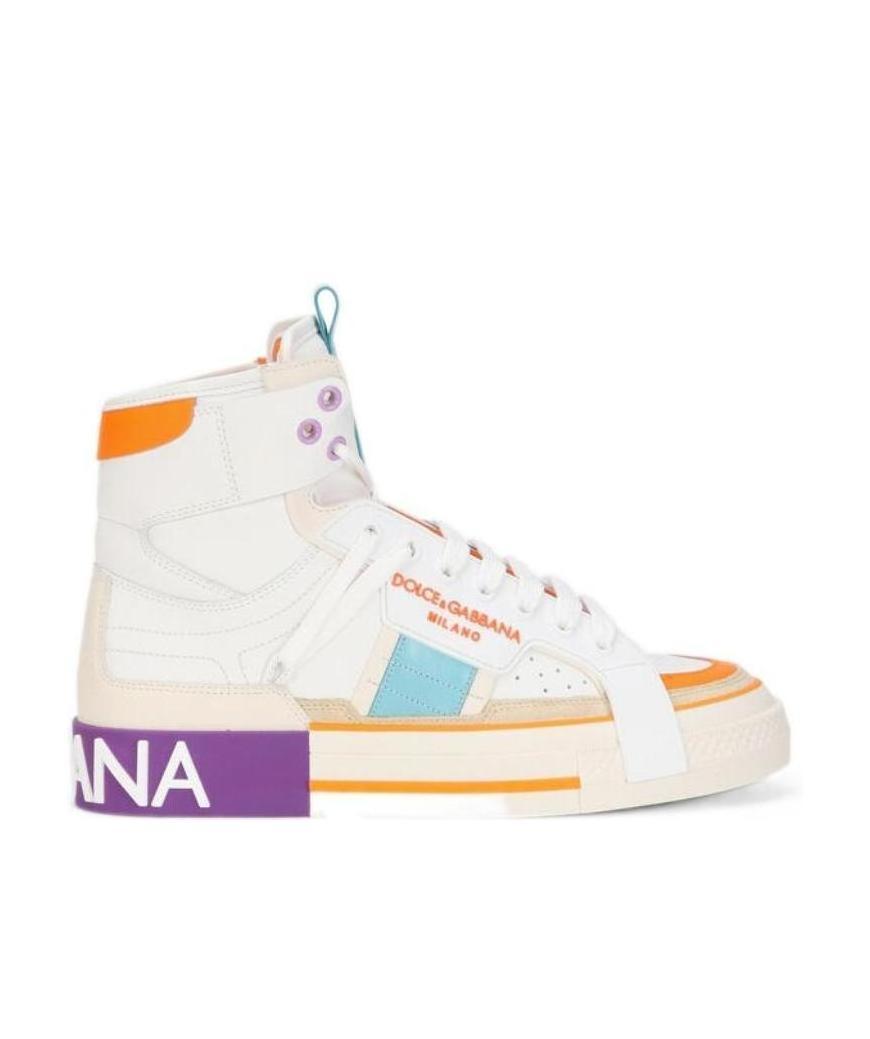 Dolce & Gabbana Calfskin 2.zero Custom High-top Sneakers With Contrasting Details In White