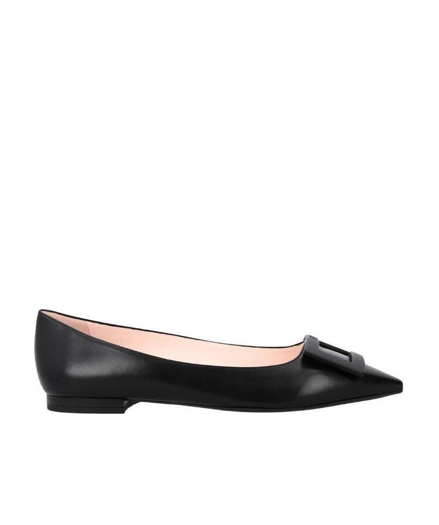 Roger Vivier Gommettine Leather Ballet Flats With Tonal Buckle In Black
