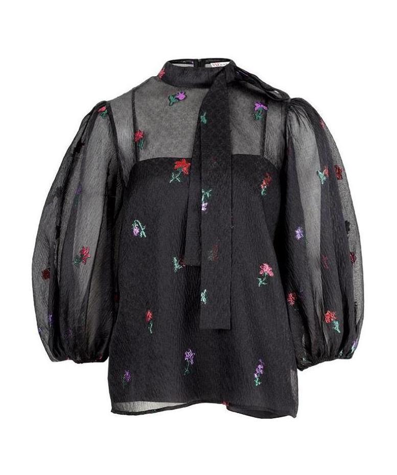 Red Valentino Translucent Bow-tie Blouse In Black