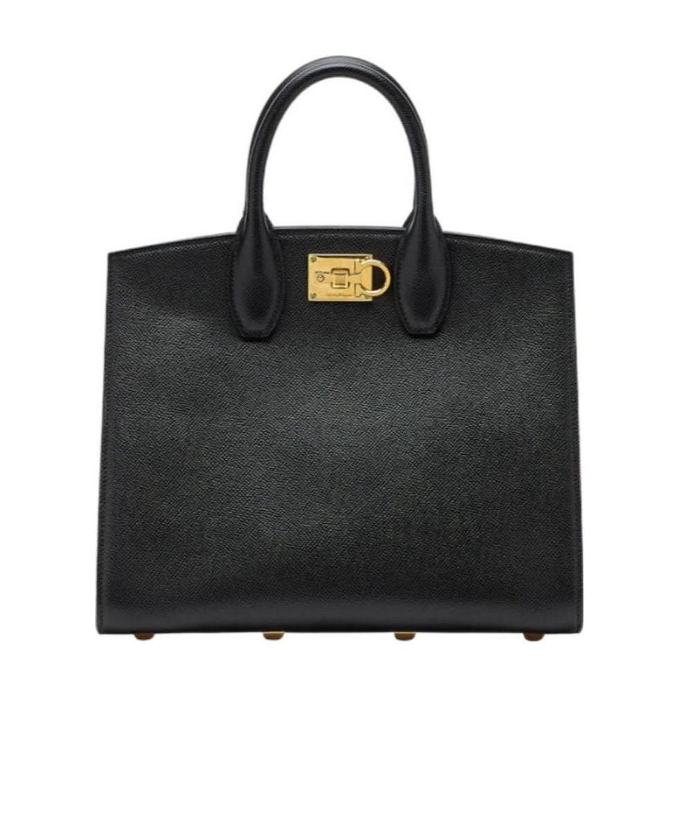 Ferragamo Studio Box Black Bag With Gancini Buckle And Shoulder Strap In Grained Leather Woman In Black