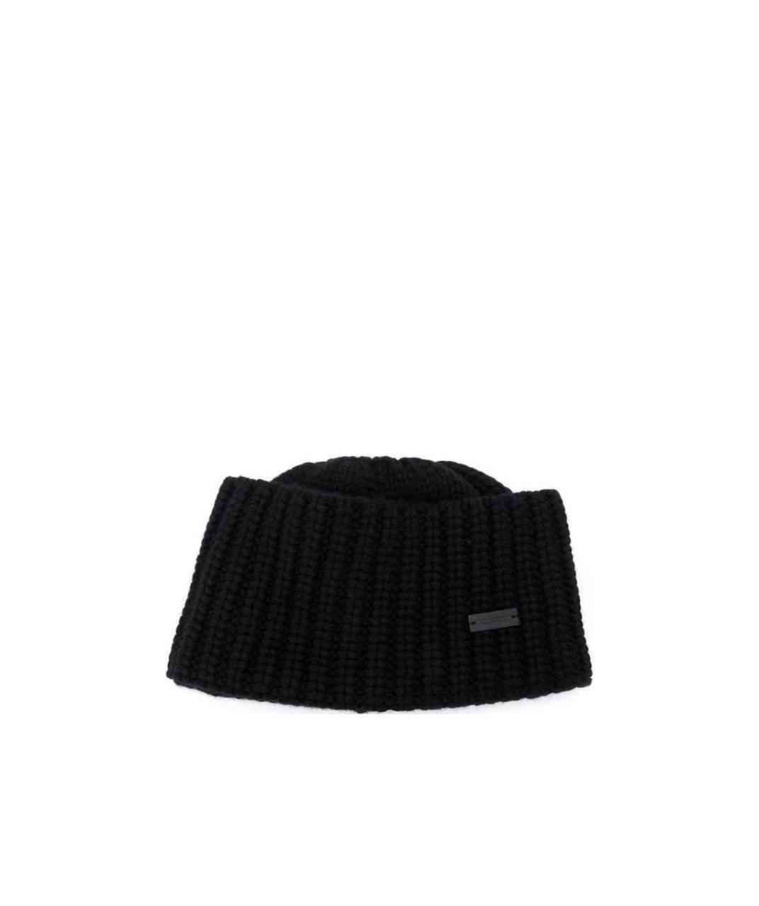 Saint Laurent Logo Plaque Cashmere Beanie In Black