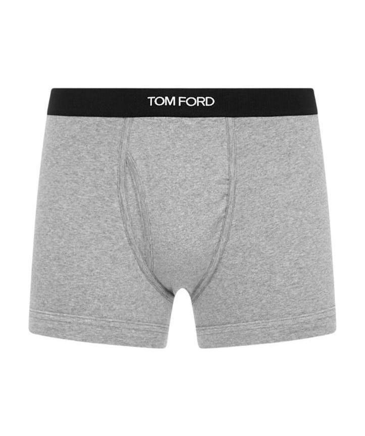 Tom Ford Logo-embroidered Cotton-blend Jersey Boxers In Gray
