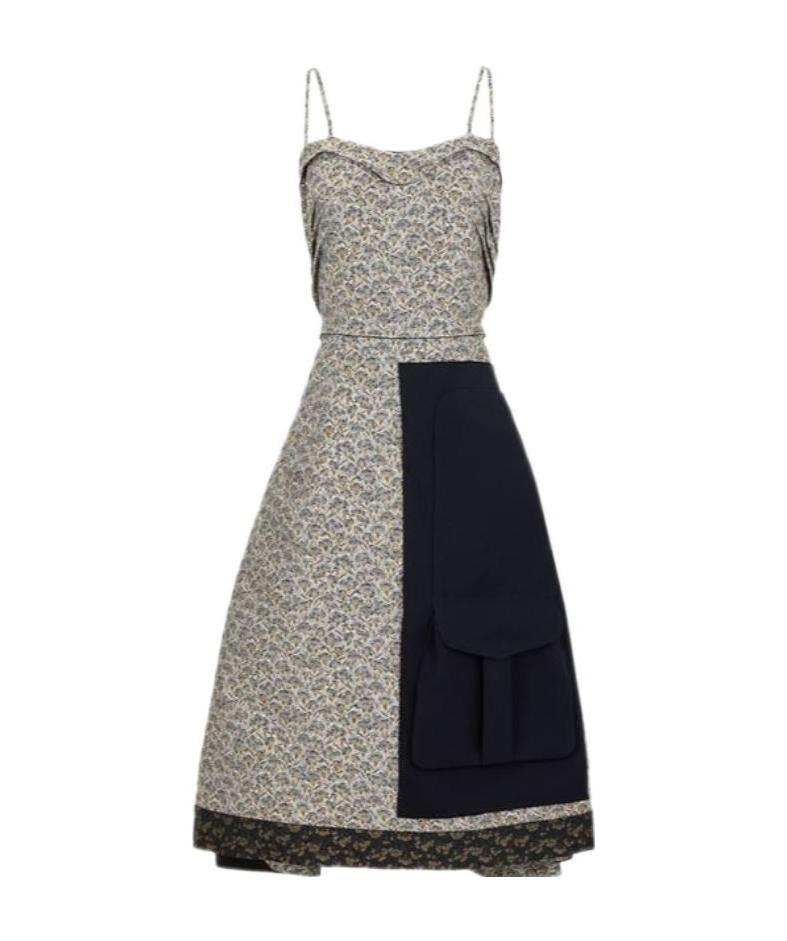 Maison Margiela Floral-embroidered A-line Dress In Black