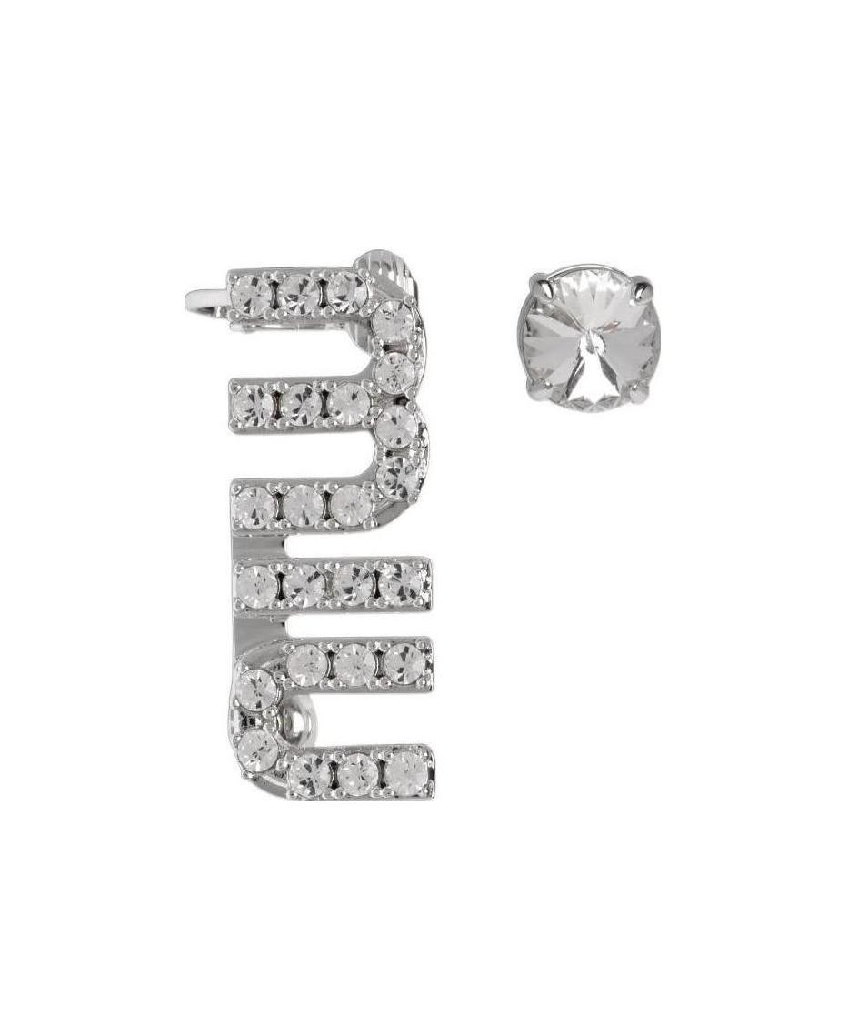 Miu Miu Asymmetric Crystal Earrings In Gray