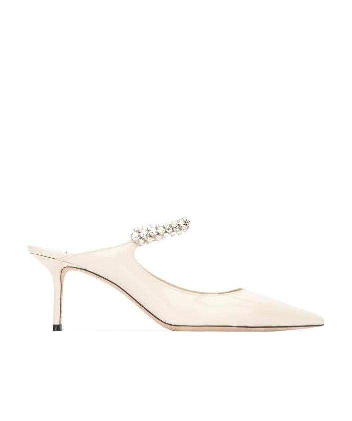 Jimmy Choo Bing 65 Crystal-embellished Mules In Cream Leather In White