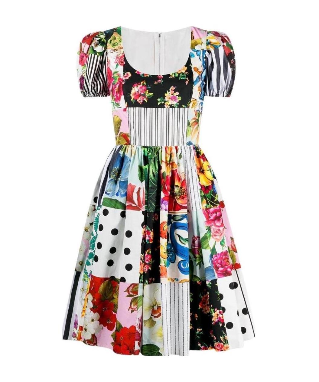 Dolce & Gabbana Sicilian Patchwork Mini Poplin Dress In Multicolor