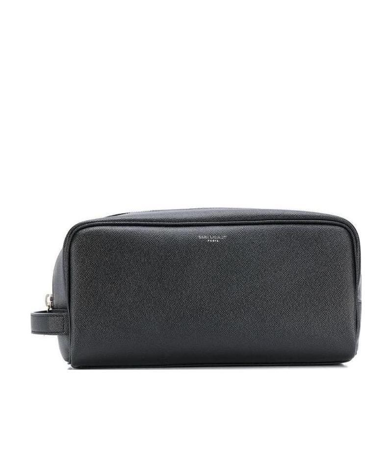 Saint Laurent Logo Print Grooming Case In Black
