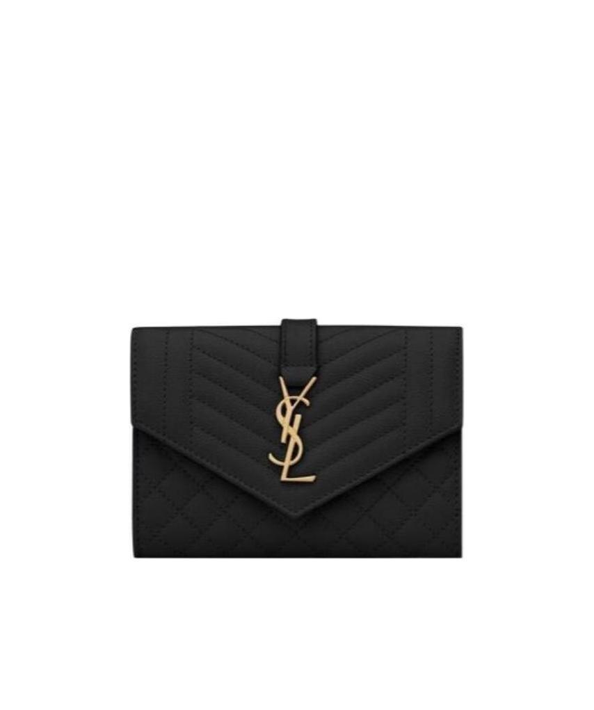 Saint Laurent Pebbled Envelope Cardholder In Black