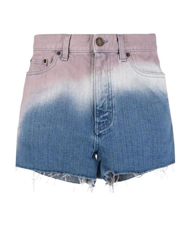 Saint Laurent Baggy Tie-dye Denim Shorts In Blue