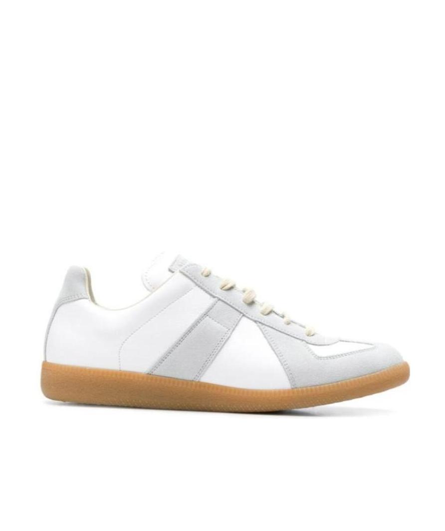 Maison Margiela Off White Leather And Grey Suede Replica Sneakers In White