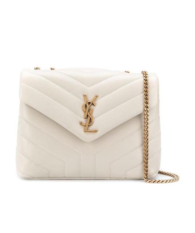 Saint Laurent Monogram Loulou Small Leather Shoulder Bag In White