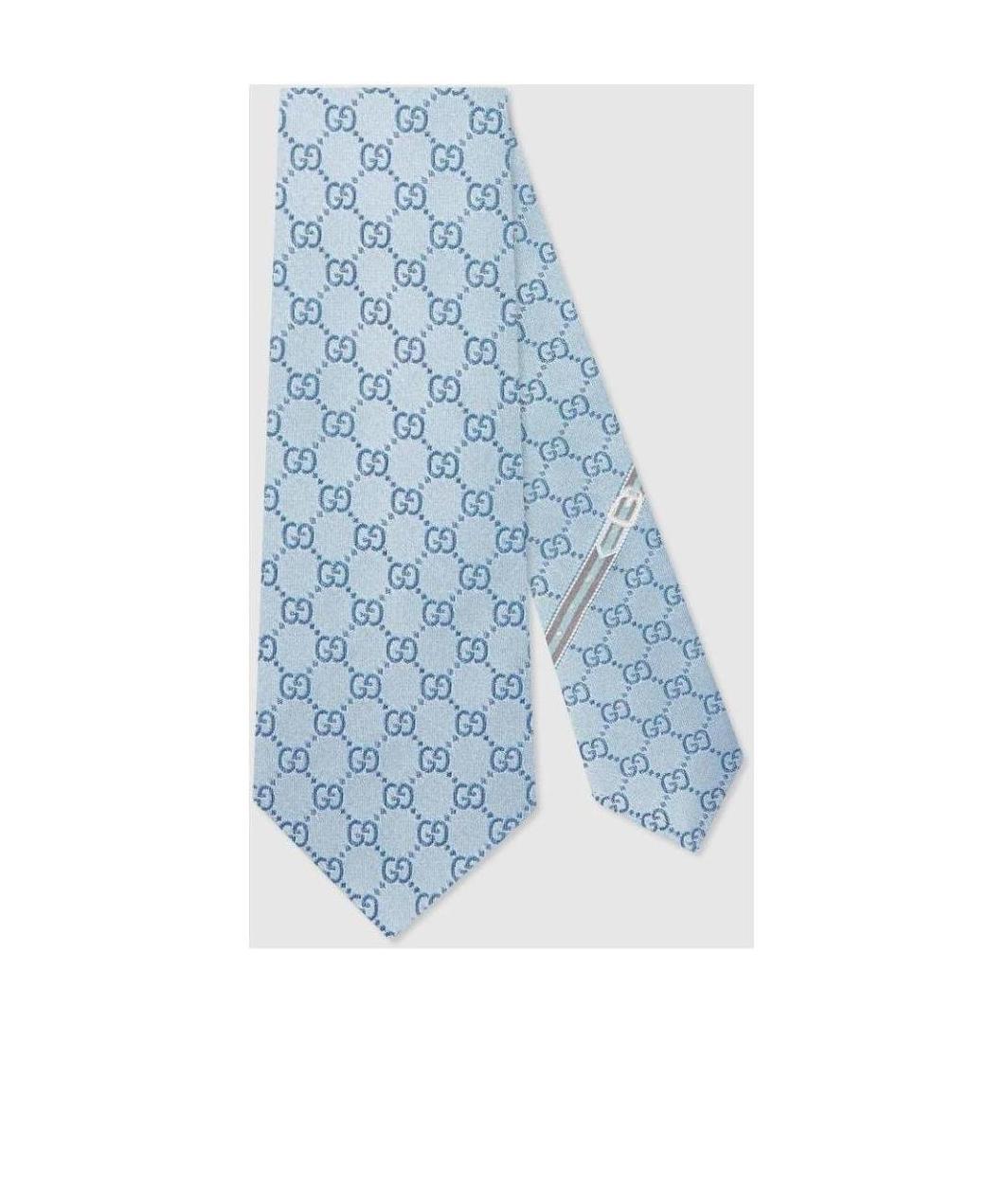 Gucci Gg Pattern Silk Tie In Blue