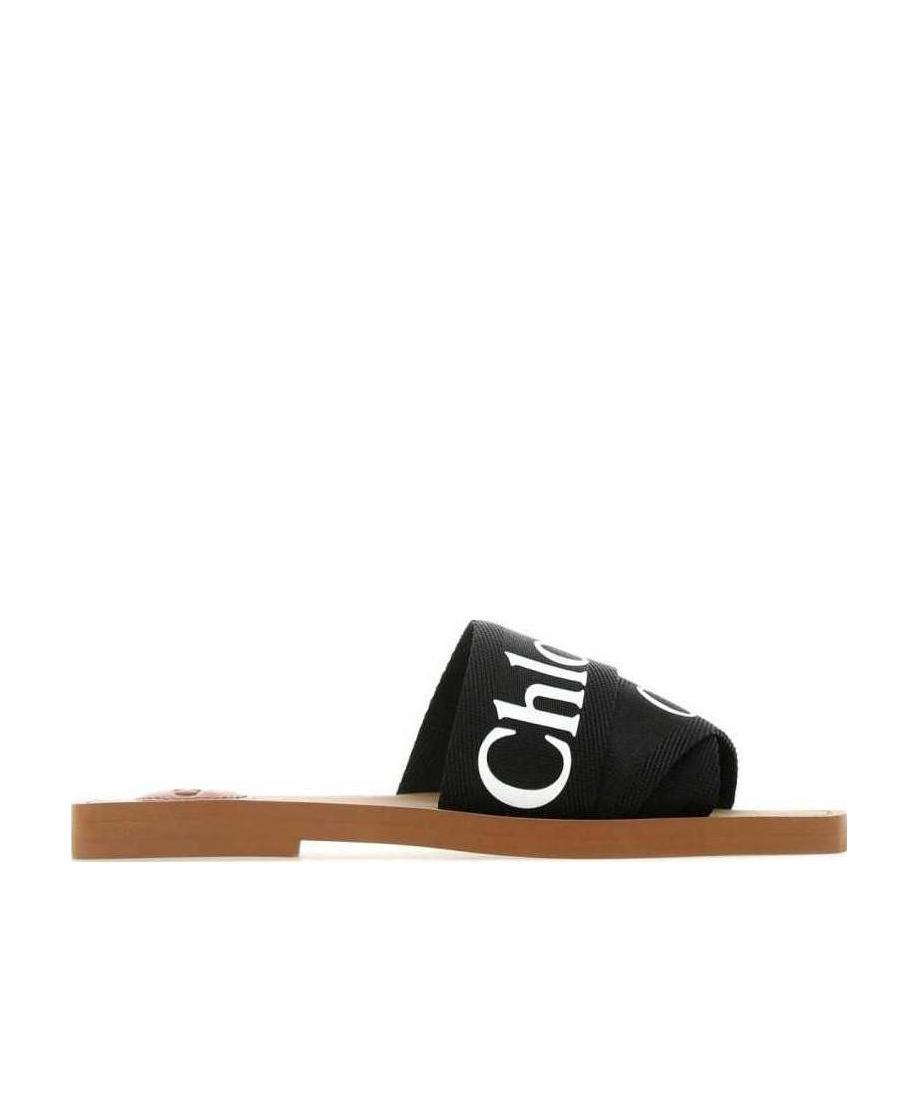 Shop Chloé Woody Logo Slides In Black