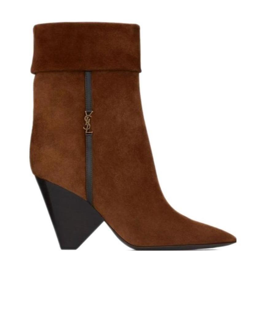 Saint Laurent Niki 85mm Ankle Boots In Brown