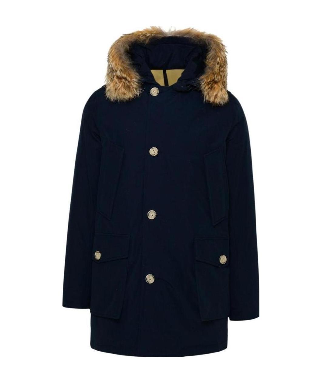 Woolrich Navy Blue Hooded Cotton-padded Jacket In Black