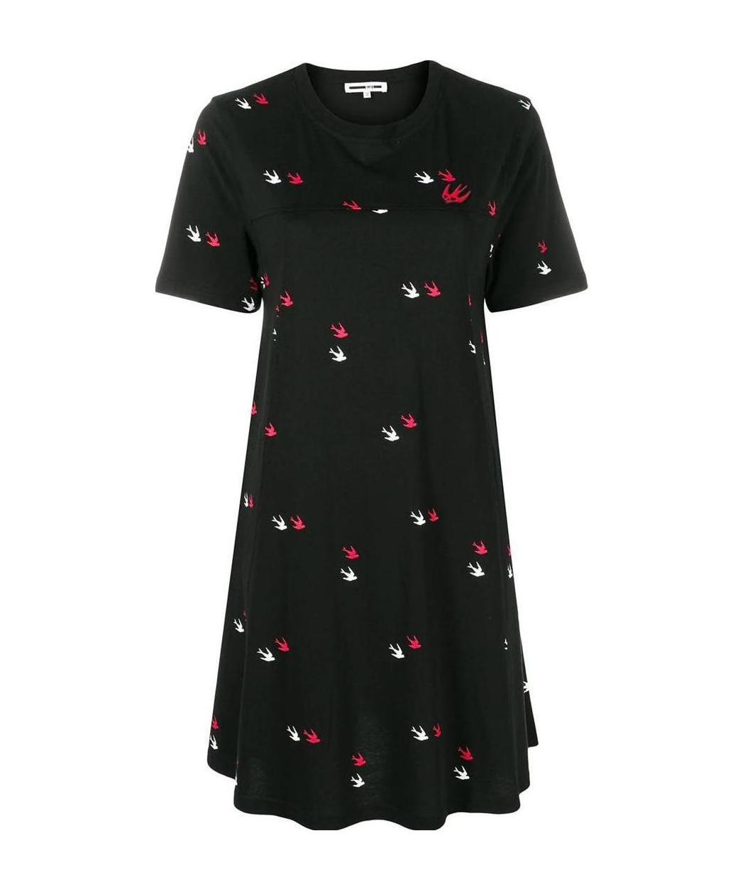 Mcq By Alexander Mcqueen Swallow Printed Dress In Black