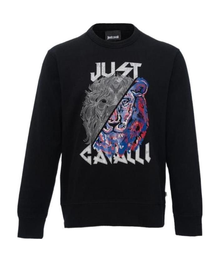 Just Cavalli Round-necked Logo Sweater In Black