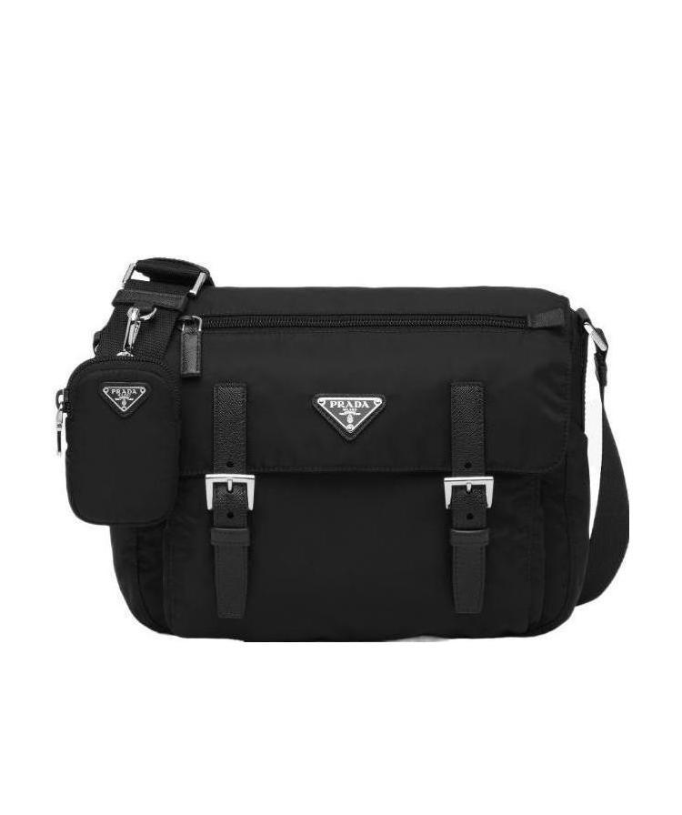 Prada Re-nylon Logo Plaque Crossbody Bag In Black