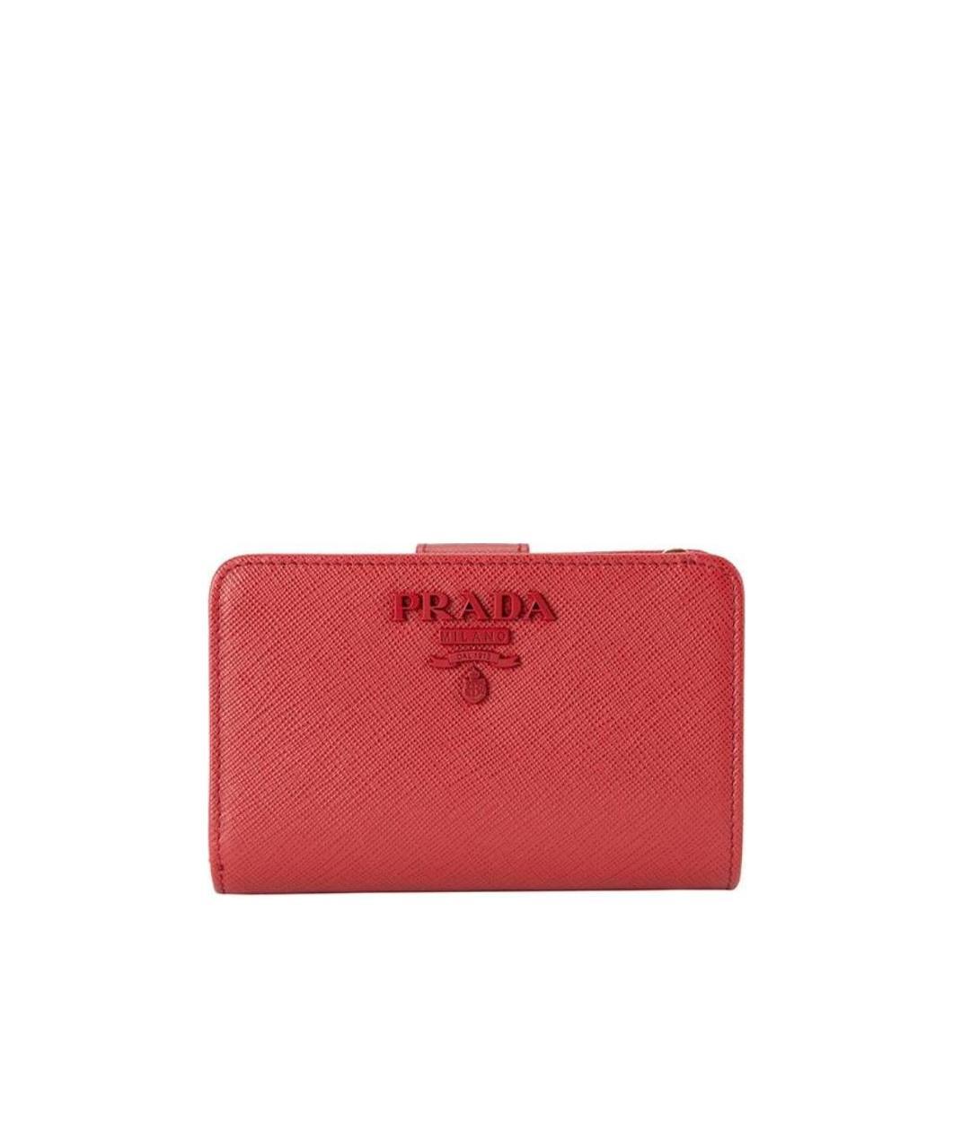 Prada Safiano Logo Wallet In Red