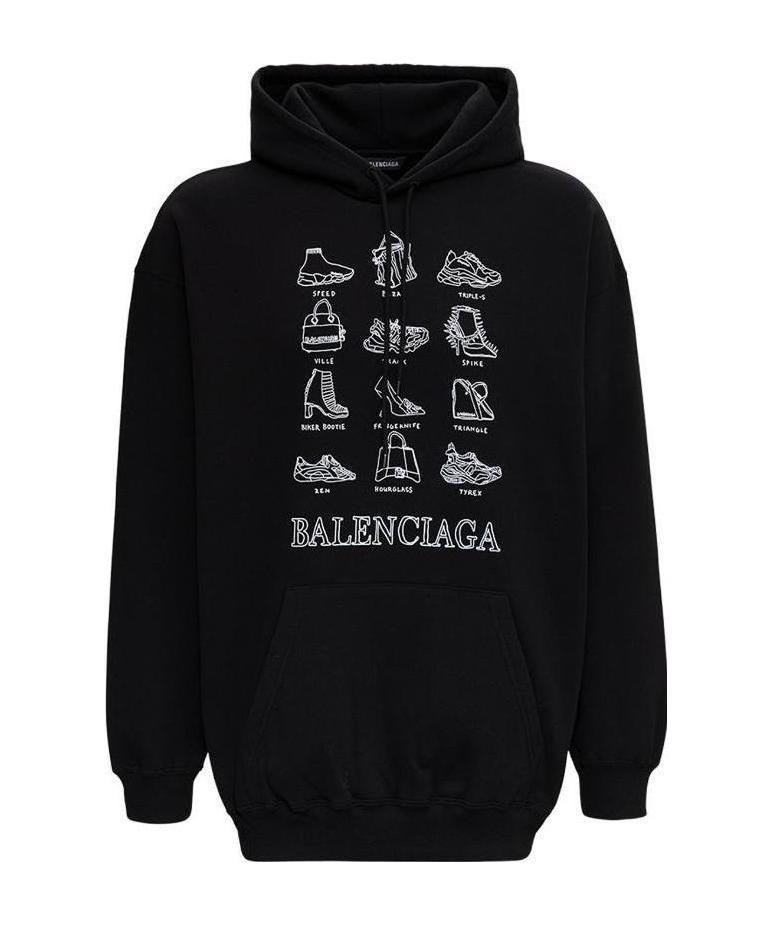 Balenciaga Motif-print Logo Hoodie In Black