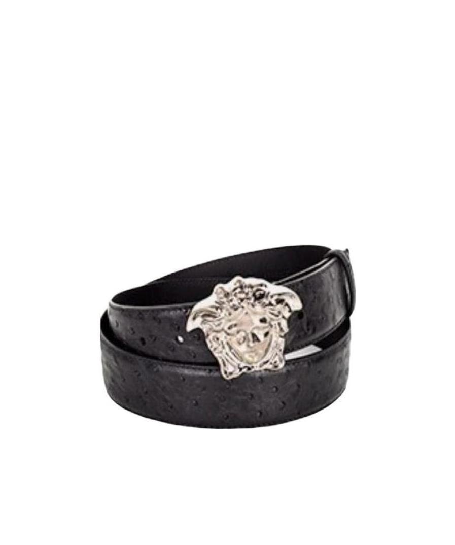 Versace Medusa Head Gold-toned Buckle Leather Belt In Black