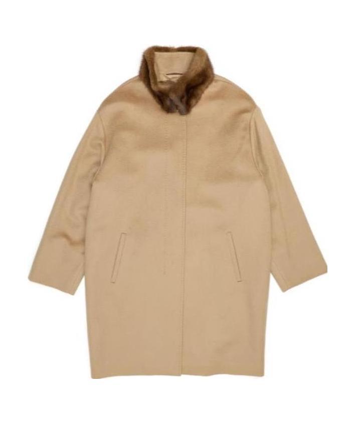 Max Mara Fur Collar Coat In Nude