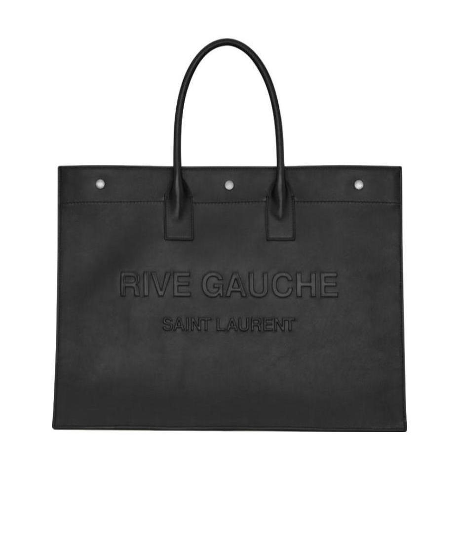Saint Laurent Large Rive Gauche Leather Tote Bag In Black