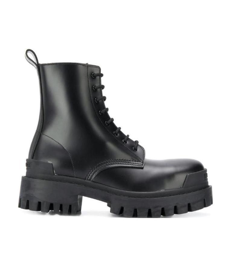 Balenciaga 60mm Strike Leather Combat Boots In Black