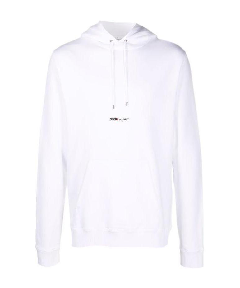 Saint Laurent Signature Logo Cropped Hooded Sweatshirt In White
