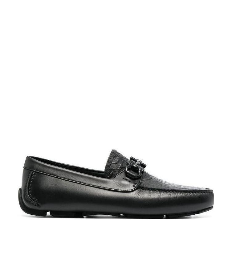 Ferragamo Mens Black Parigi Buckled Leather Driver Shoes In Black