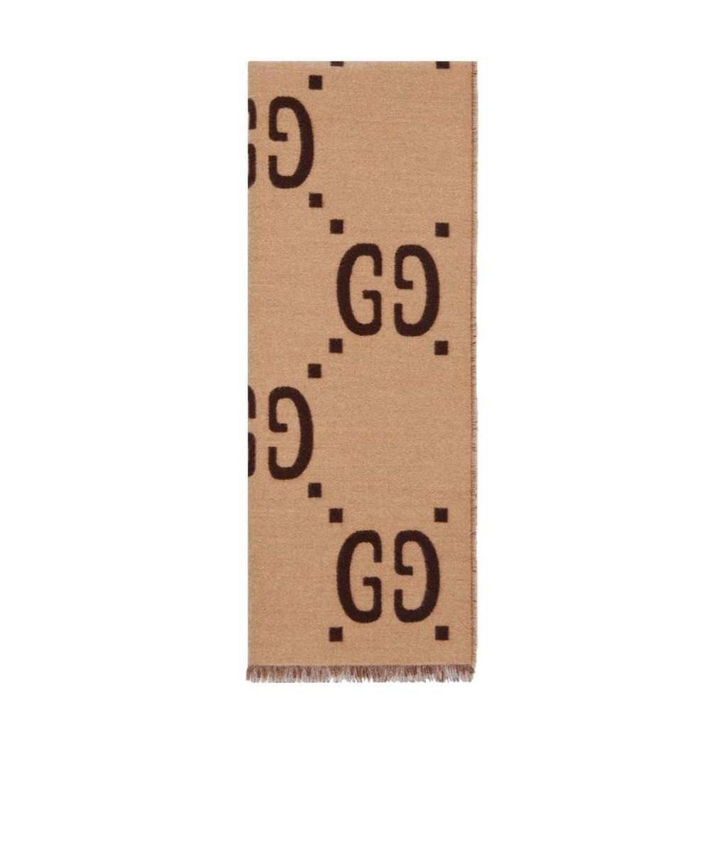 Gucci Gg Jacquard Wool Silk Scarf In Brown