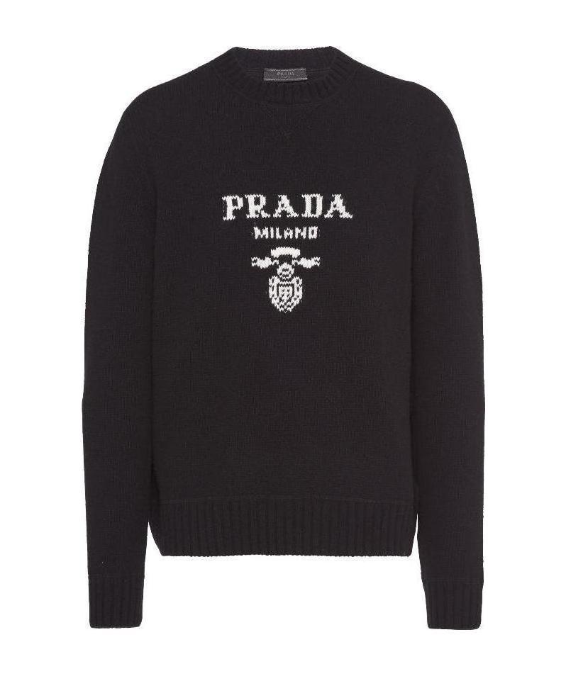 Shop Prada Logo Intarsia Jumper In Black